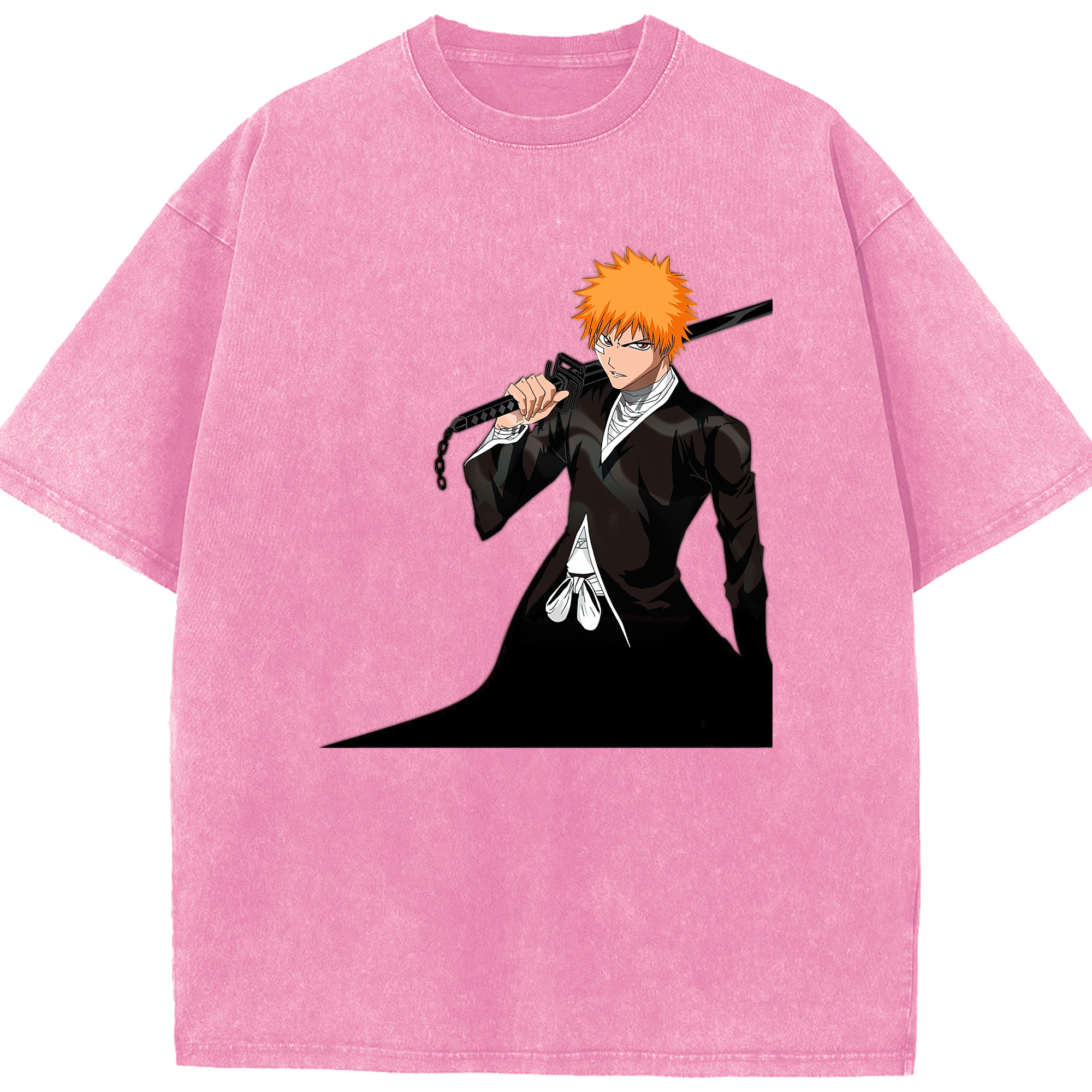 （画像用） ブリーチ 黒崎一護（くろさき いちご）BLEACH Kurosaki Ichigo 綿100% ヴィンテージ風 半袖Tシャツ（フロントプリント）